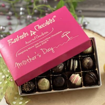 open mothers day box of assorted truffles and creams