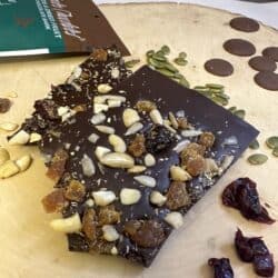 Loose dark chocolate chunks with nuts, seeds and fruit
